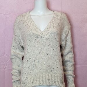 Abound Cream Confetti Speckled Knit V Neck Sweater size XS